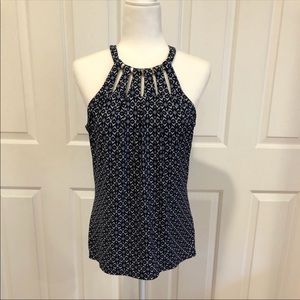 WHBM Blue & Black Geometric Halter Size M